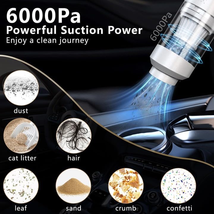 Wireless Car Vacuum Cleaner 2 in 1 - Portable and Handheld High Power Rechargeable Vacuum Cleaner for Car for Wet and Dry CarCleaning 2 in 1 DC 12V