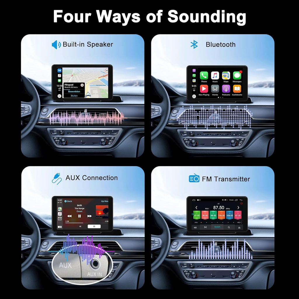 7 Inch Full HD 1080P Touch Screen Android 9.1, Ultra IPS Display, Car Multimedia Player with 1GB RAM/16GB ROM/Bluetooth/WiFi/HiFi Audio