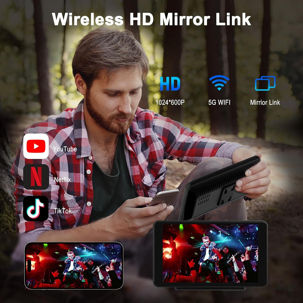 7 Inch Full HD 1080P Touch Screen Android 9.1, Ultra IPS Display, Car Multimedia Player with 1GB RAM/16GB ROM/Bluetooth/WiFi/HiFi Audio