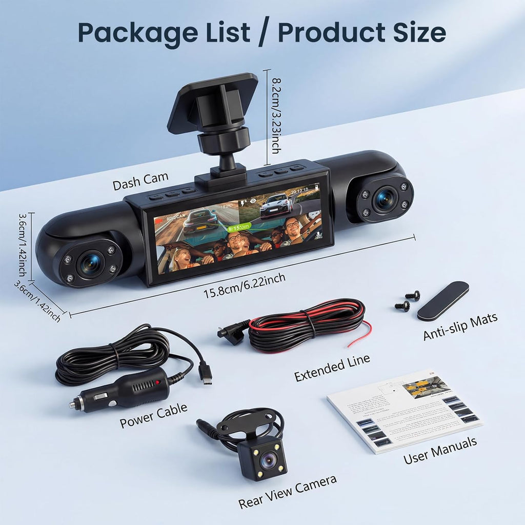 4 Channel 360° Dash Camera Front and Rear Inside Left Right, Dash Cam for Cars, Built-in Night Vision, Sensitive Motion Detection 24/7 Recording Parking Mode Monitor Reversing