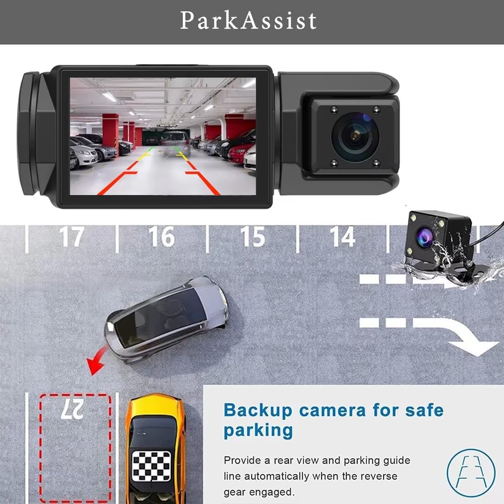 3 Channel Dash Camera, 2K Front + 1080P Rear, GPS, WiFi, Remote Live View, 24H Parking Monitor, G-Sensor