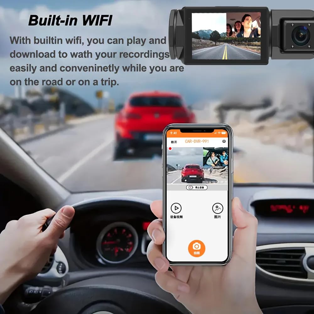 3 Channel Dash Camera, 2K Front + 1080P Rear, GPS, WiFi, Remote Live View, 24H Parking Monitor, G-Sensor