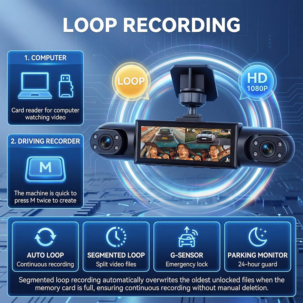 4 Channel 360° Dash Camera Front and Rear Inside Left Right, Dash Cam for Cars, Built-in Night Vision, Sensitive Motion Detection 24/7 Recording Parking Mode Monitor Reversing