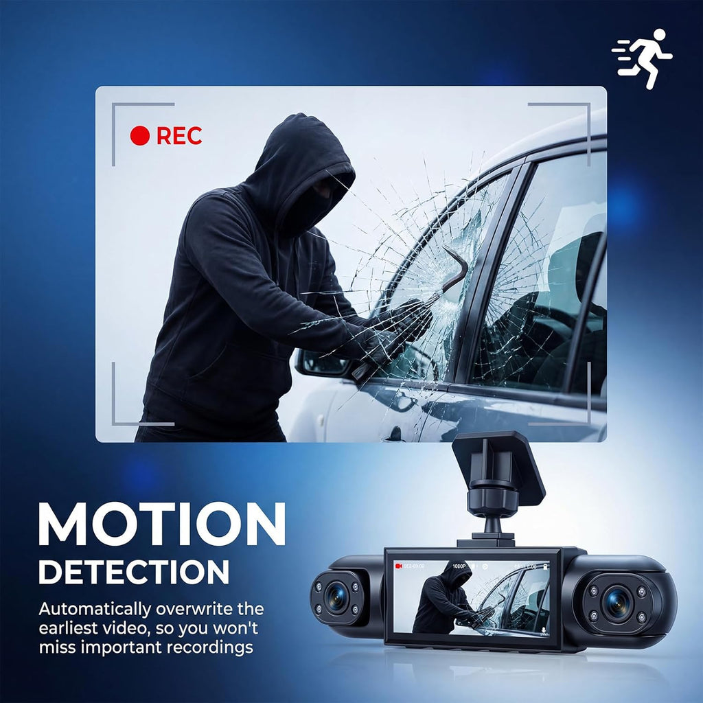 4 Channel 360° Dash Camera Front and Rear Inside Left Right, Dash Cam for Cars, Built-in Night Vision, Sensitive Motion Detection 24/7 Recording Parking Mode Monitor Reversing